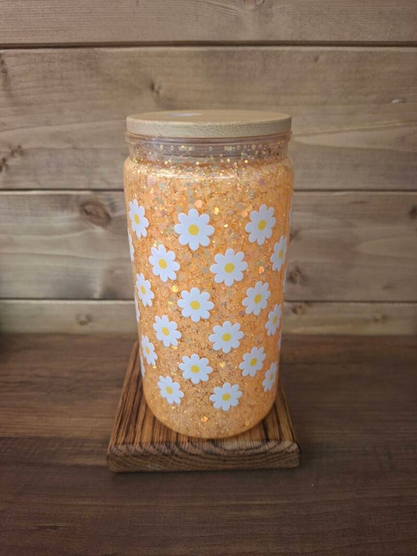 Flower glitter tumbler