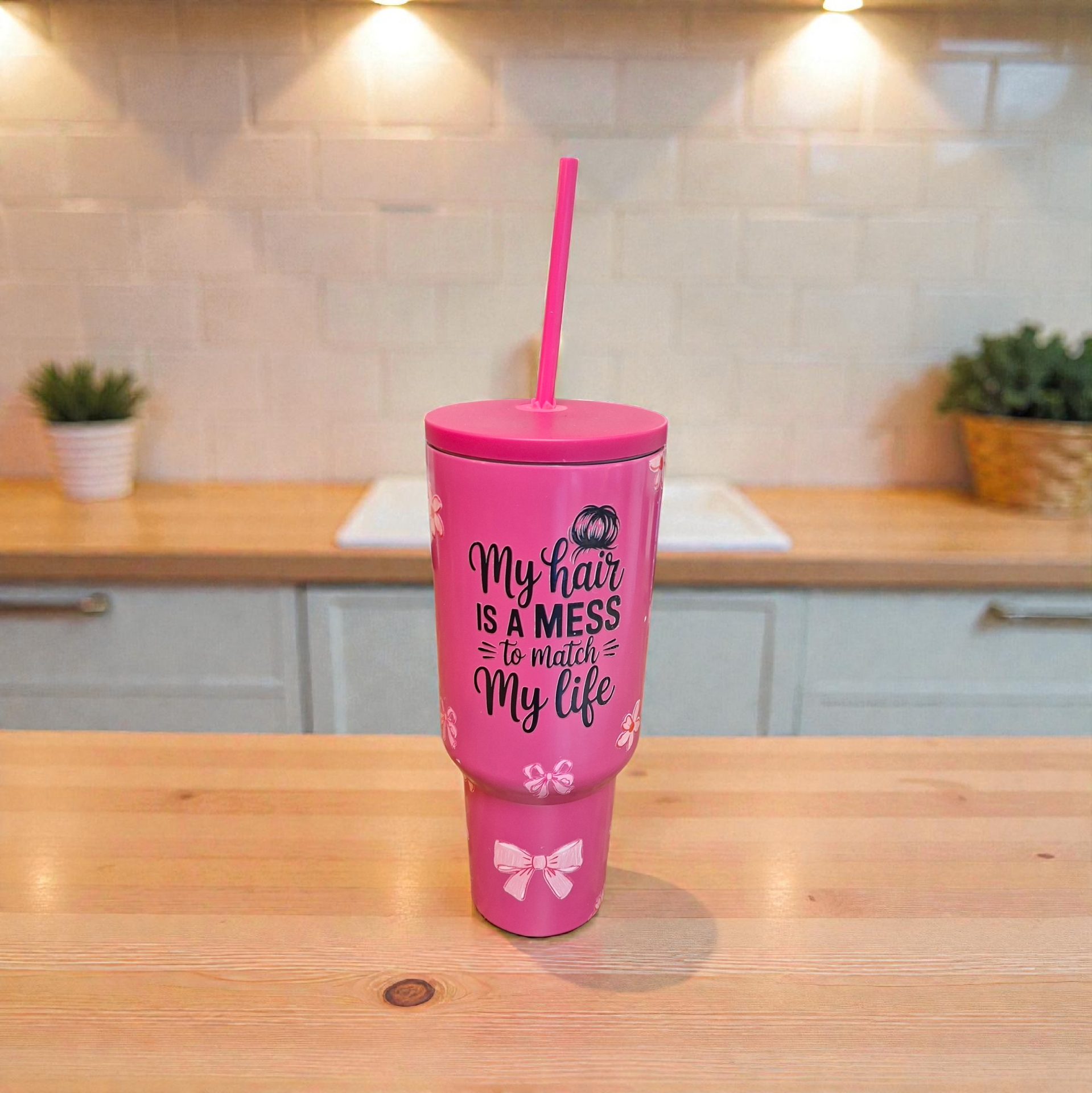 My hair is a mess 40oz flask with handle