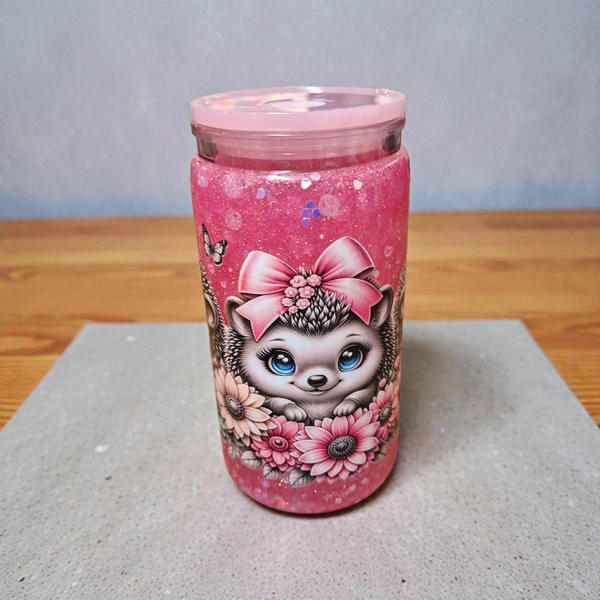 Hedgehog glitter tumbler