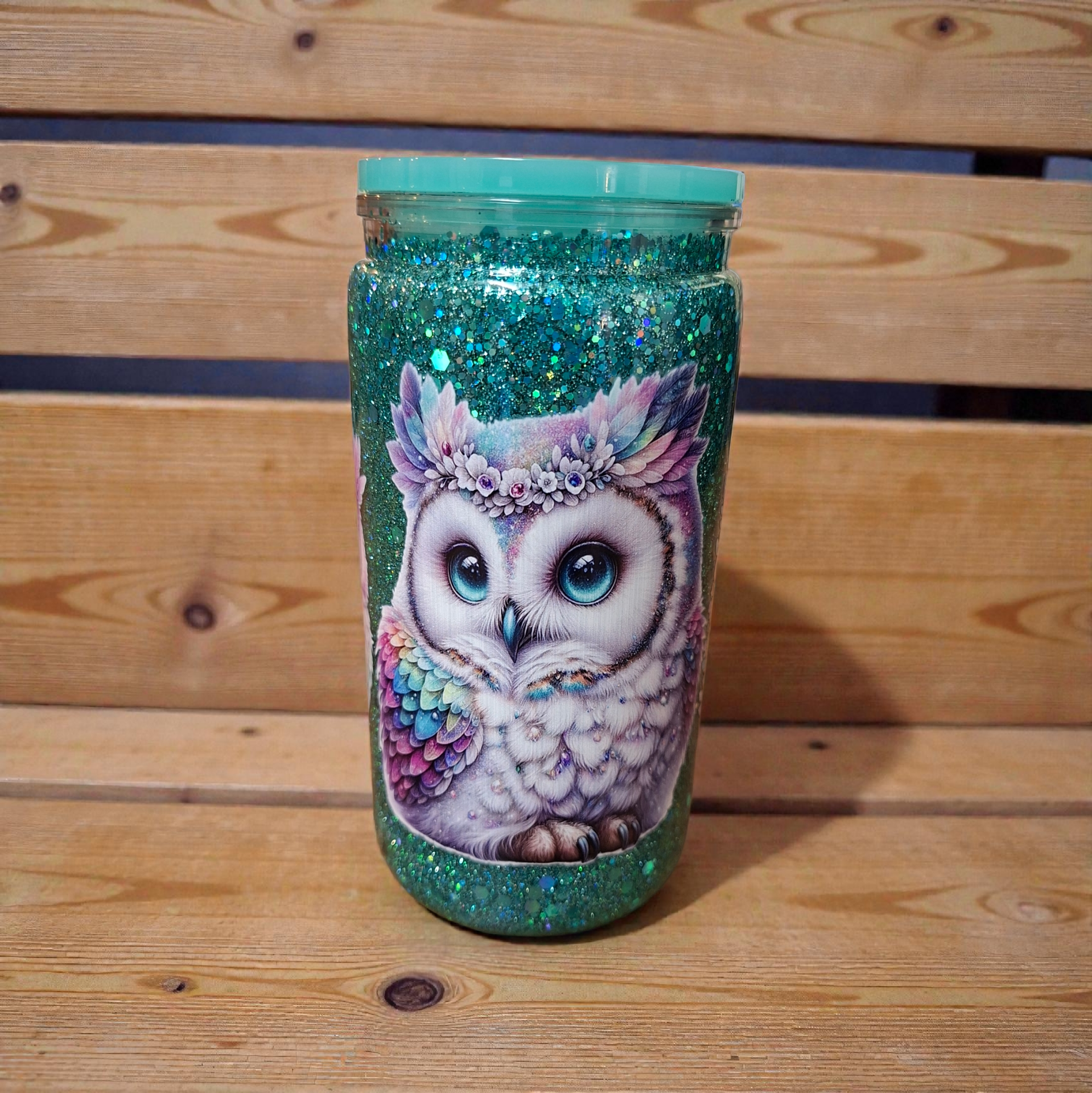 Owl glitter tumbler