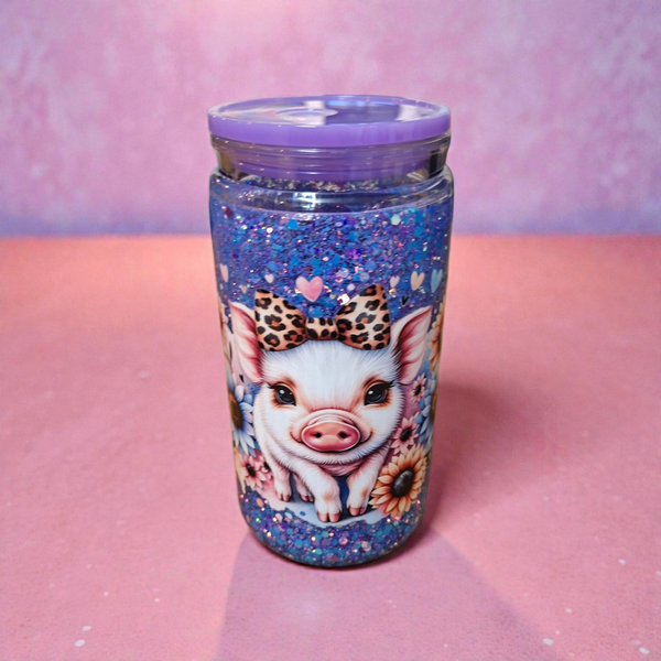 Pig glitter tumbler