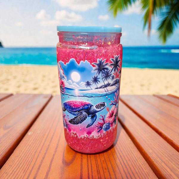 Turtle glitter tumbler