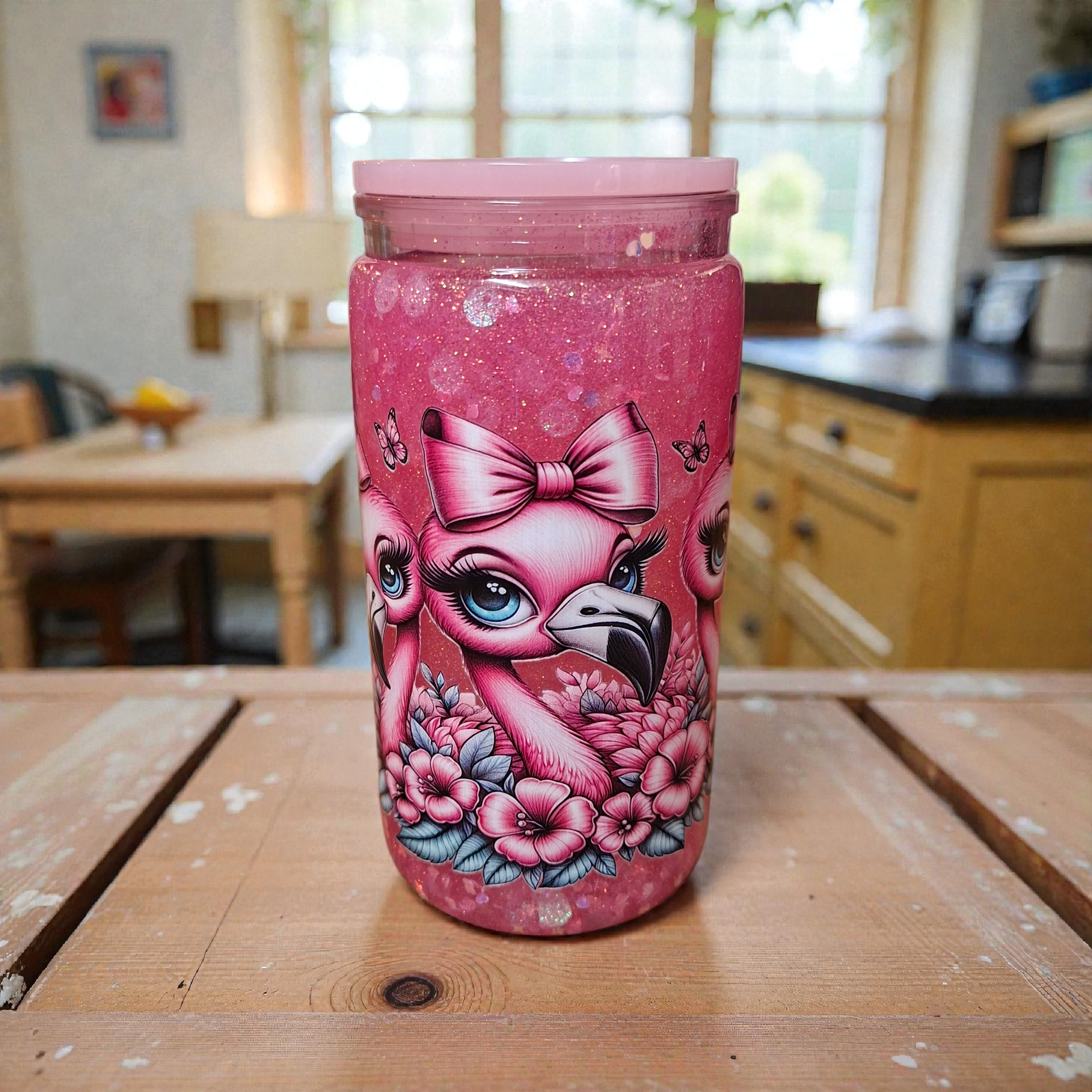 Flamingo glitter tumbler