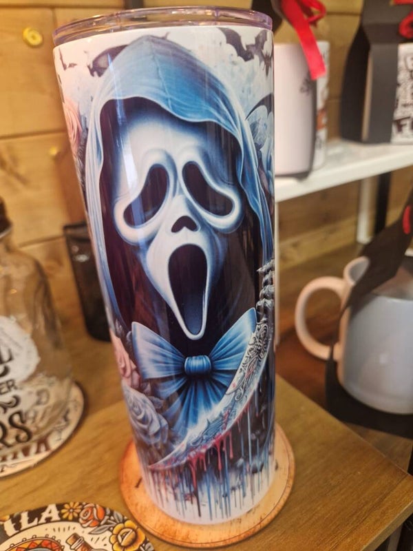 20oz ghost face blue flask