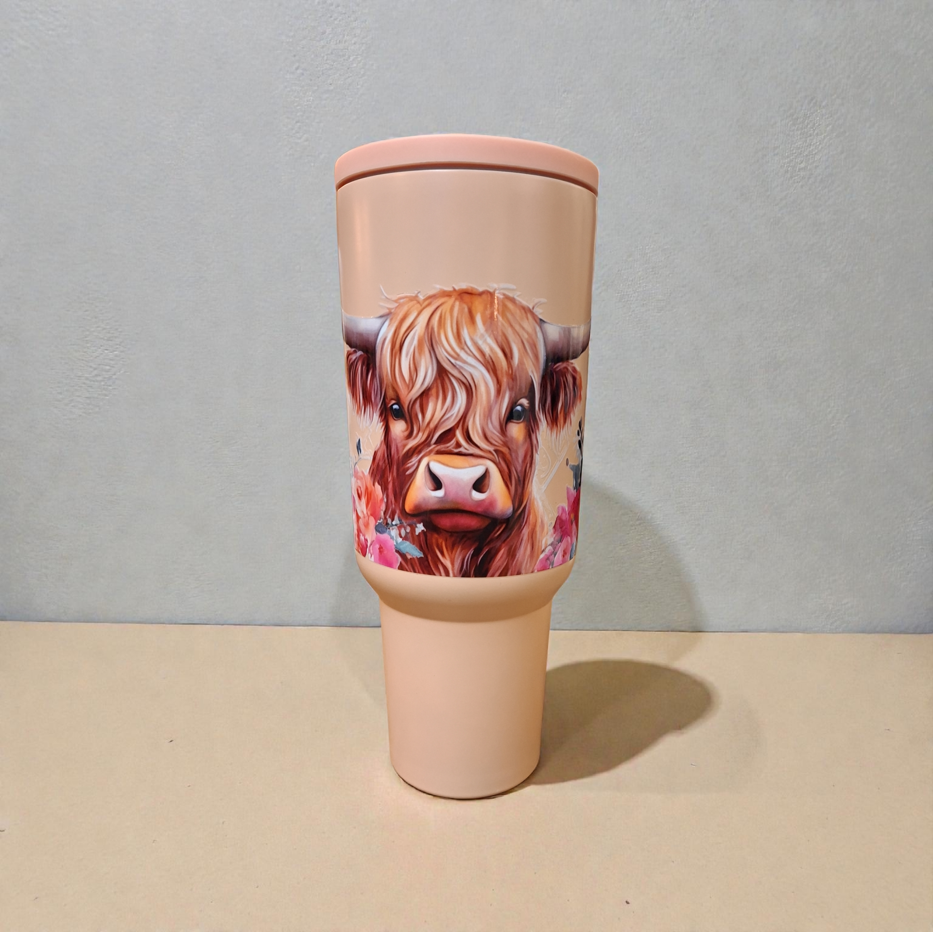 Peach highland cow 40oz flask with handle
