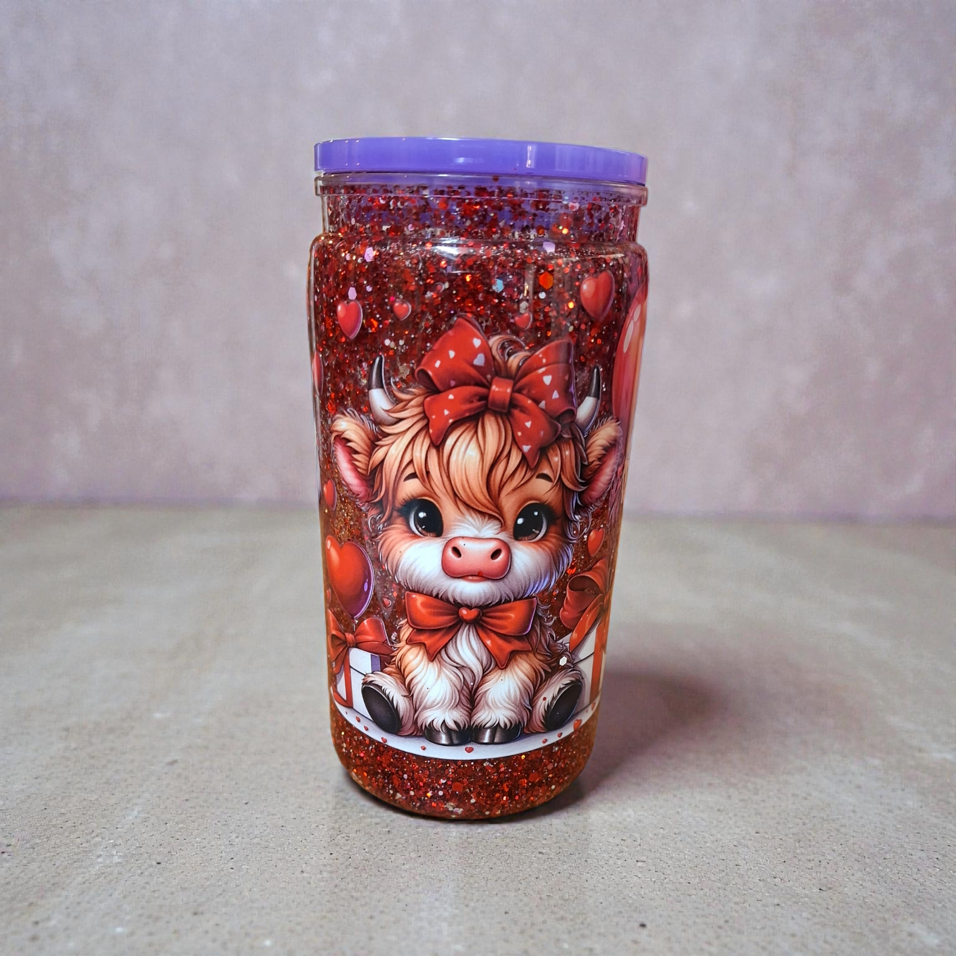 Valentines cow glitter tumbler