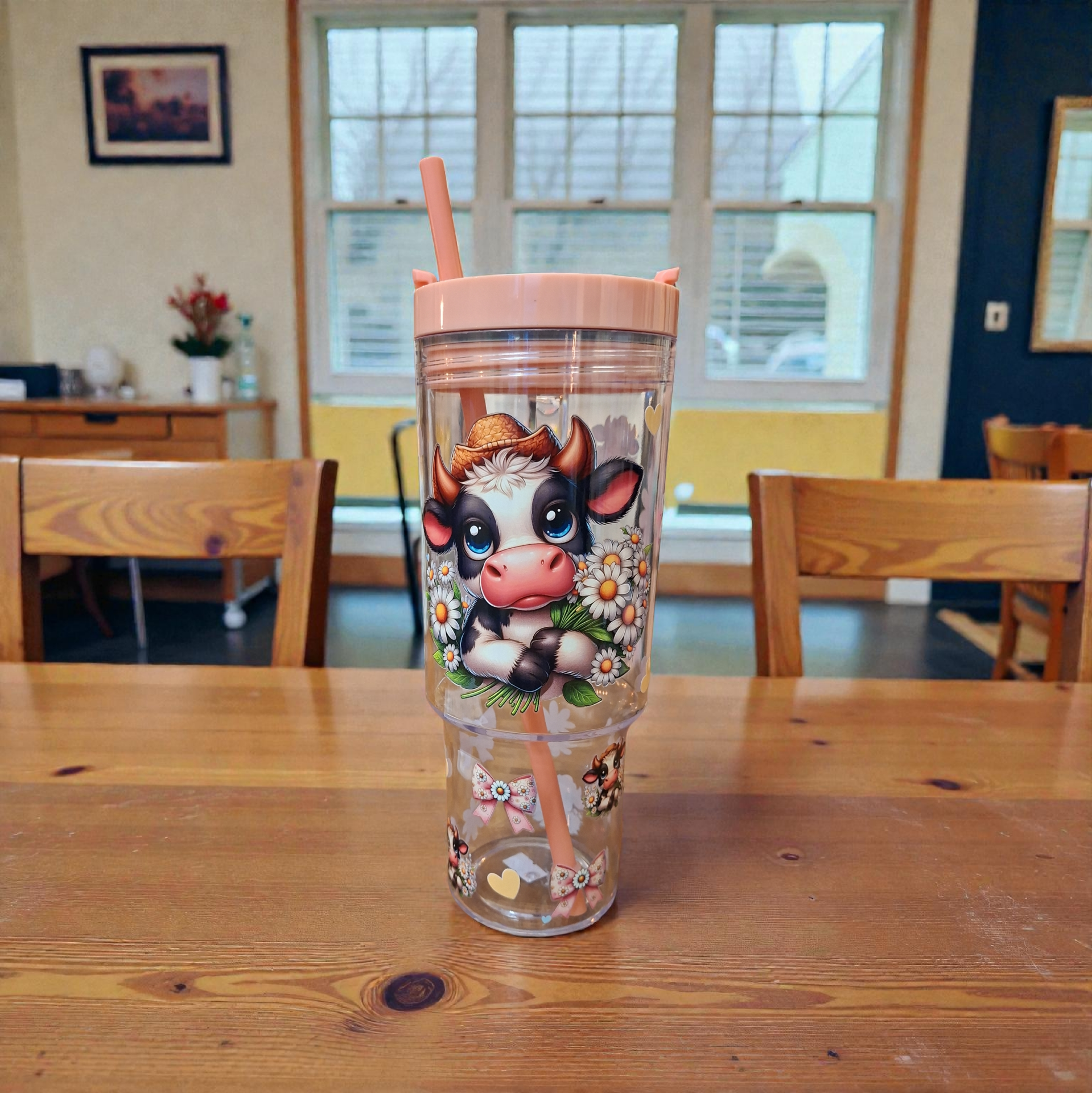 Clear highland cow 40oz flask with handle