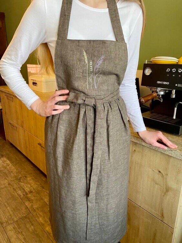 Personalised Linen Apron with Embroidery | Handmade 100% Linen Apron