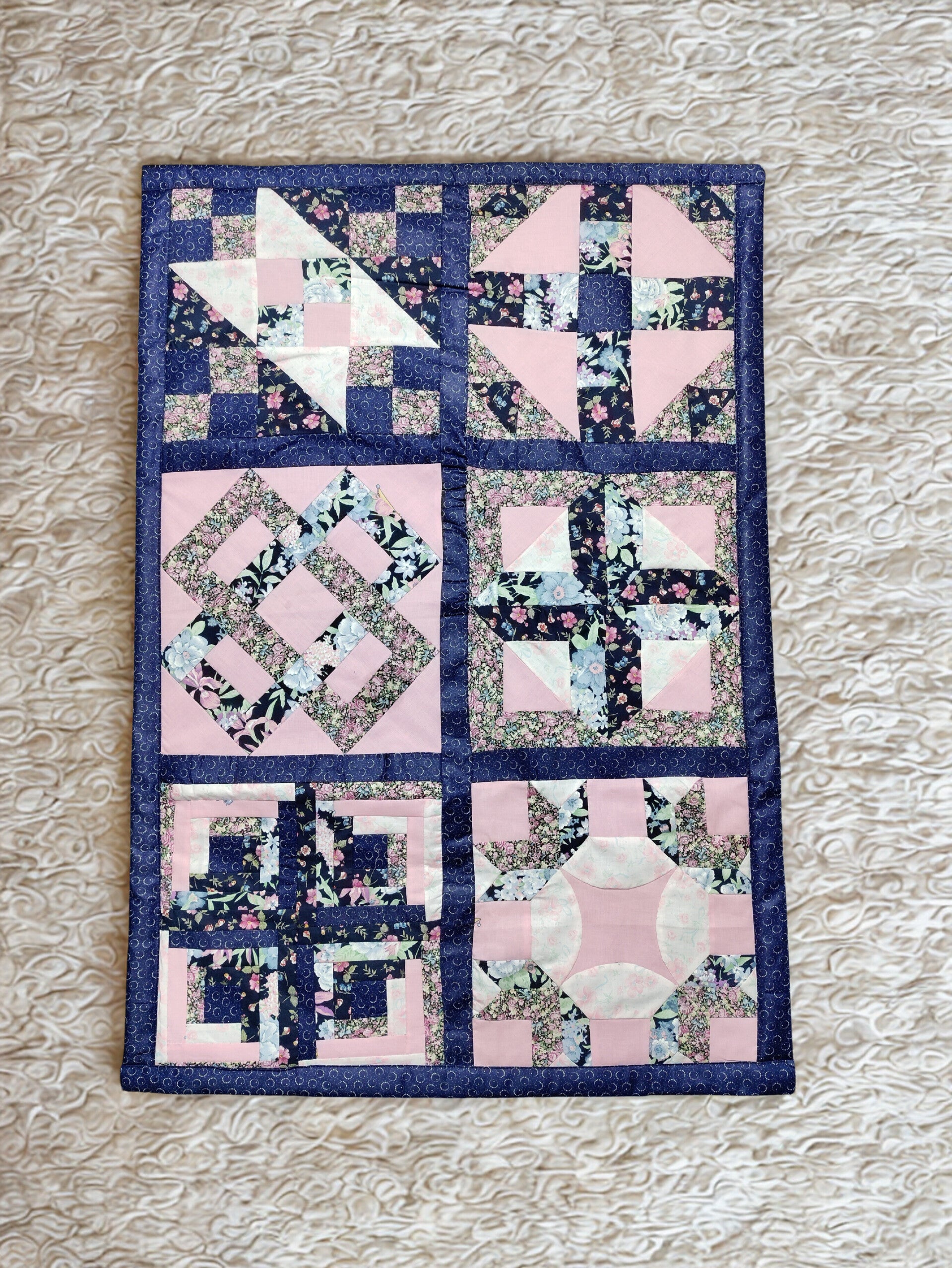Navy Pink Geometric Small Quilt