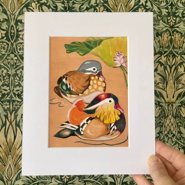 Small Original Artwork Mandarin Ducks (Gold)