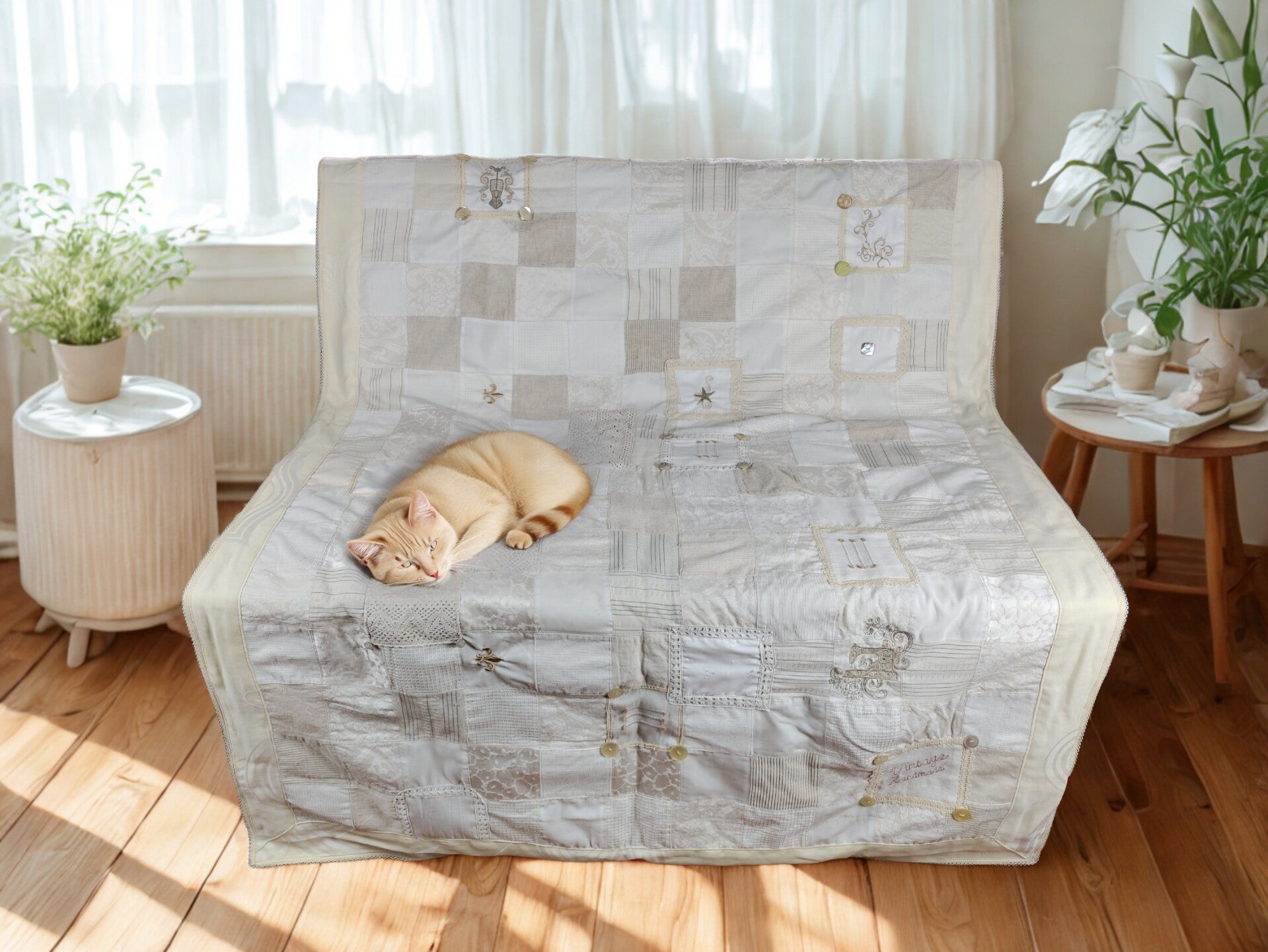 Vintage Damask Patchwork Quilt