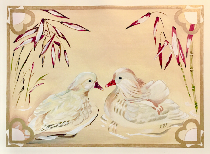 White Leucistic Albino Mandarin Ducks (Gouache)