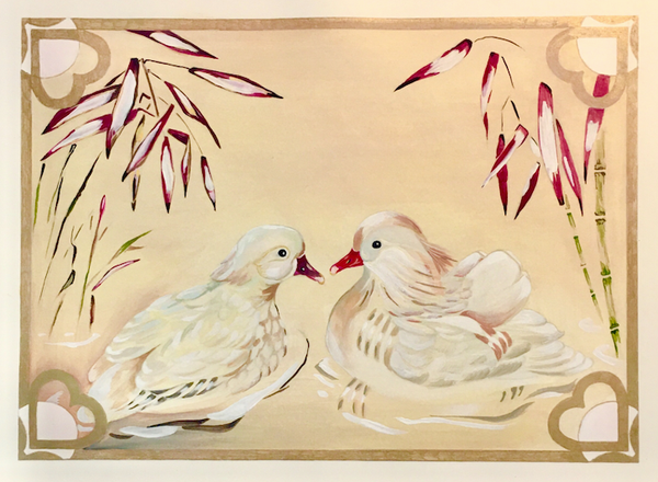 White Leucistic Albino Mandarin Ducks (Gouache)