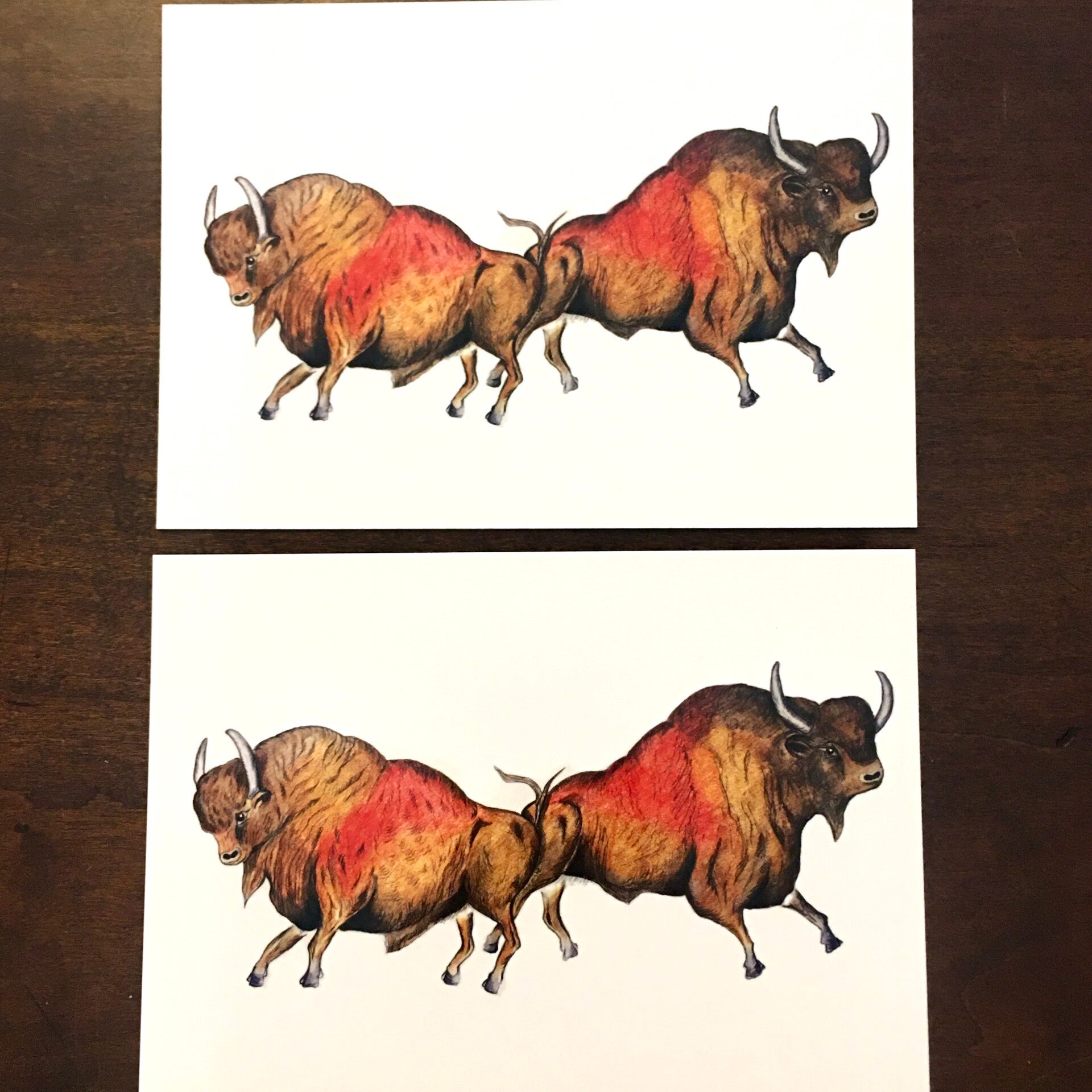 (2) Postcards Crossed Bison of Lascaux