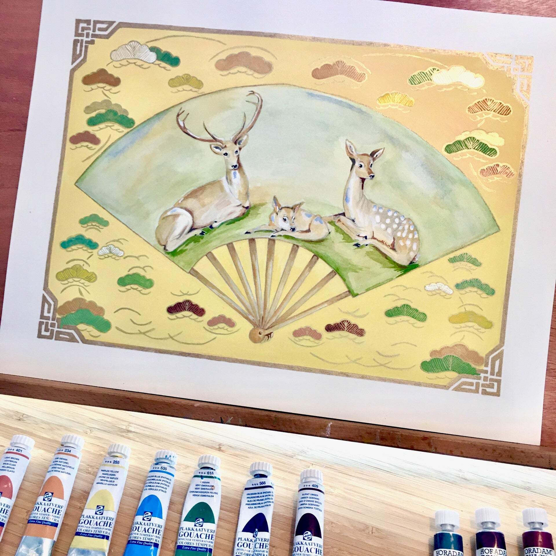 Deer Family (a gouache painting)