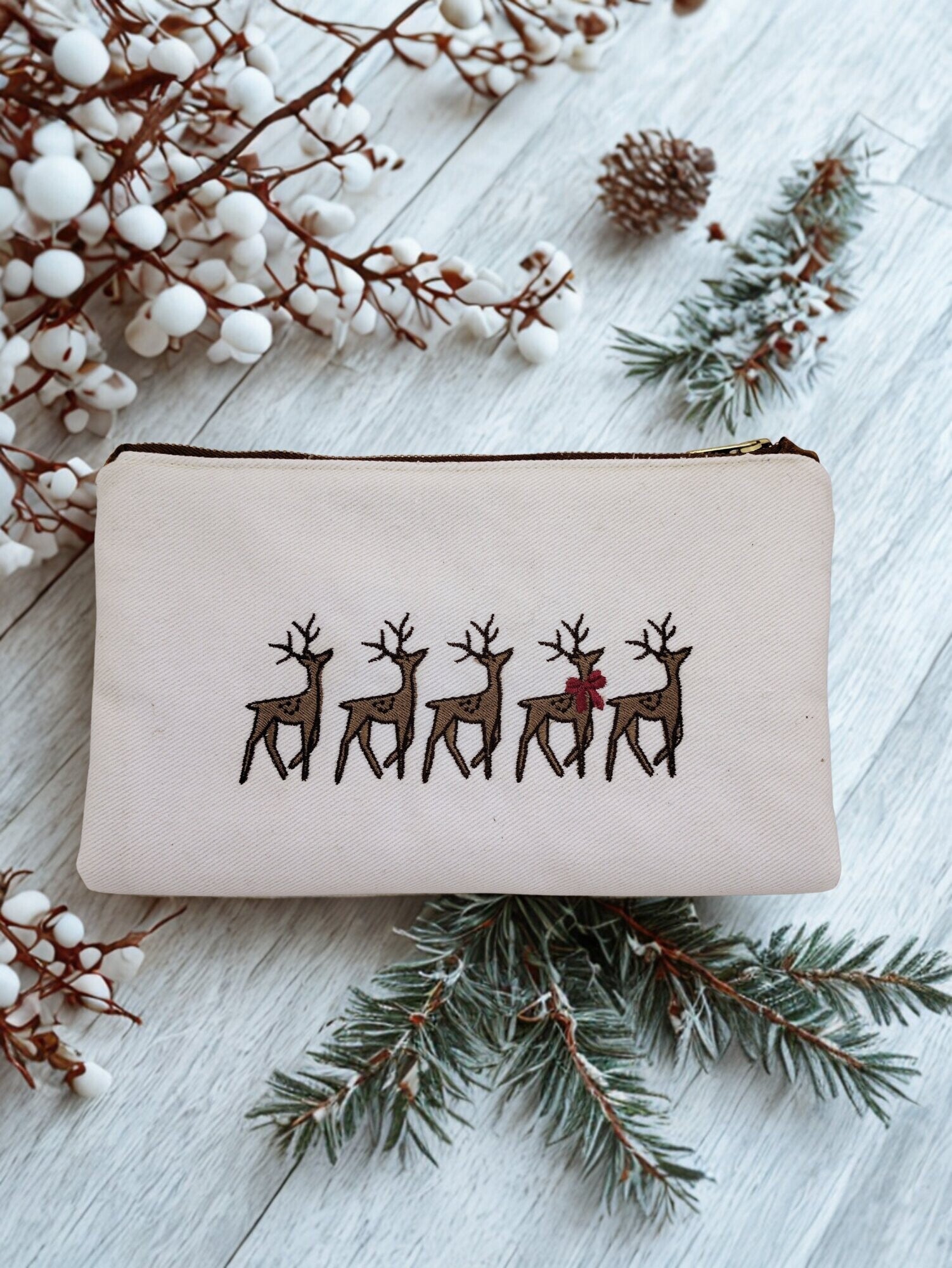 White Christmas Silk Reindeer Embroidery