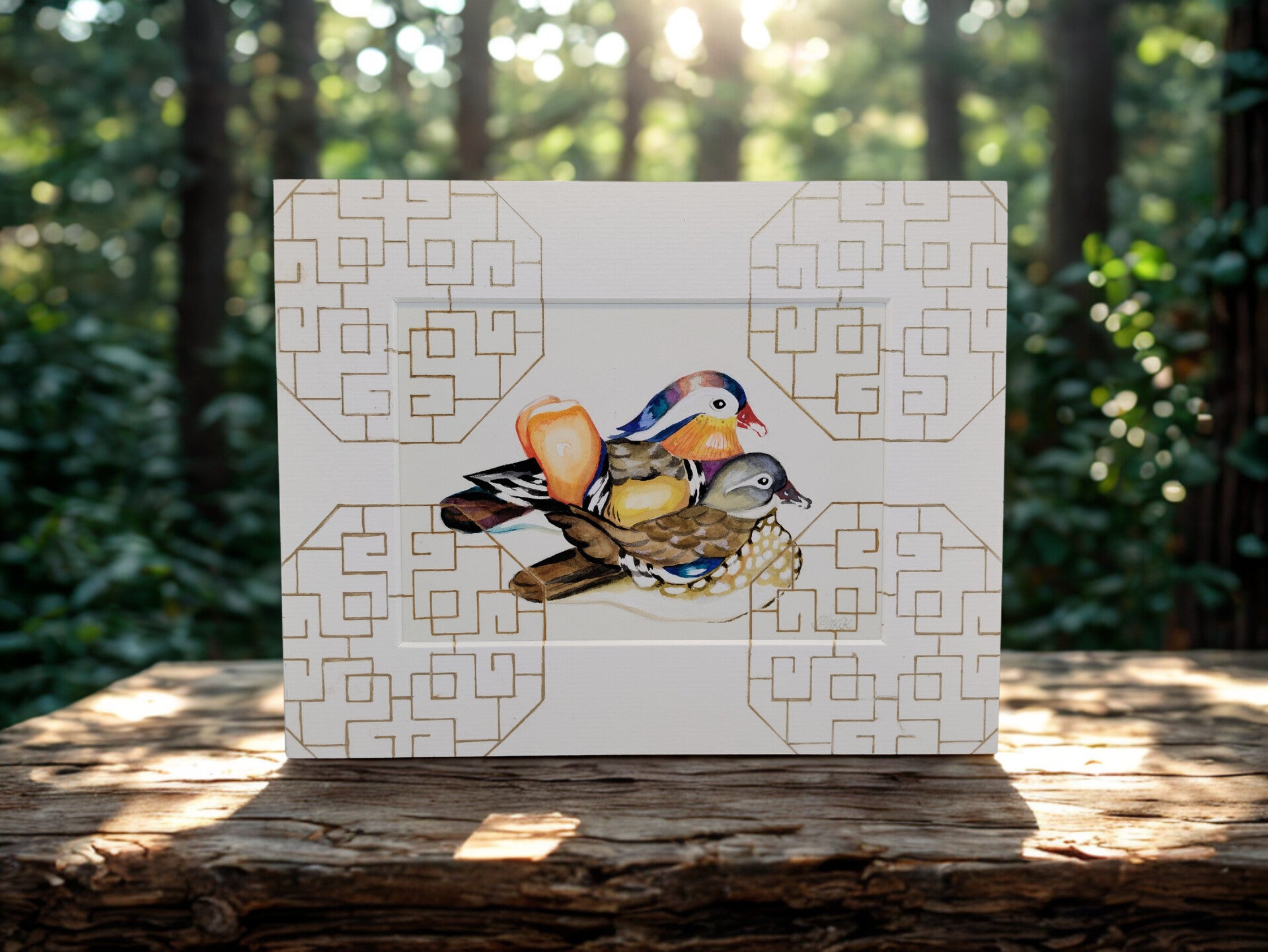 Mandarin Ducks seen through 'Asian Windows"