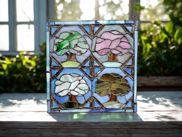 Four Seasons Stained Glass Panel