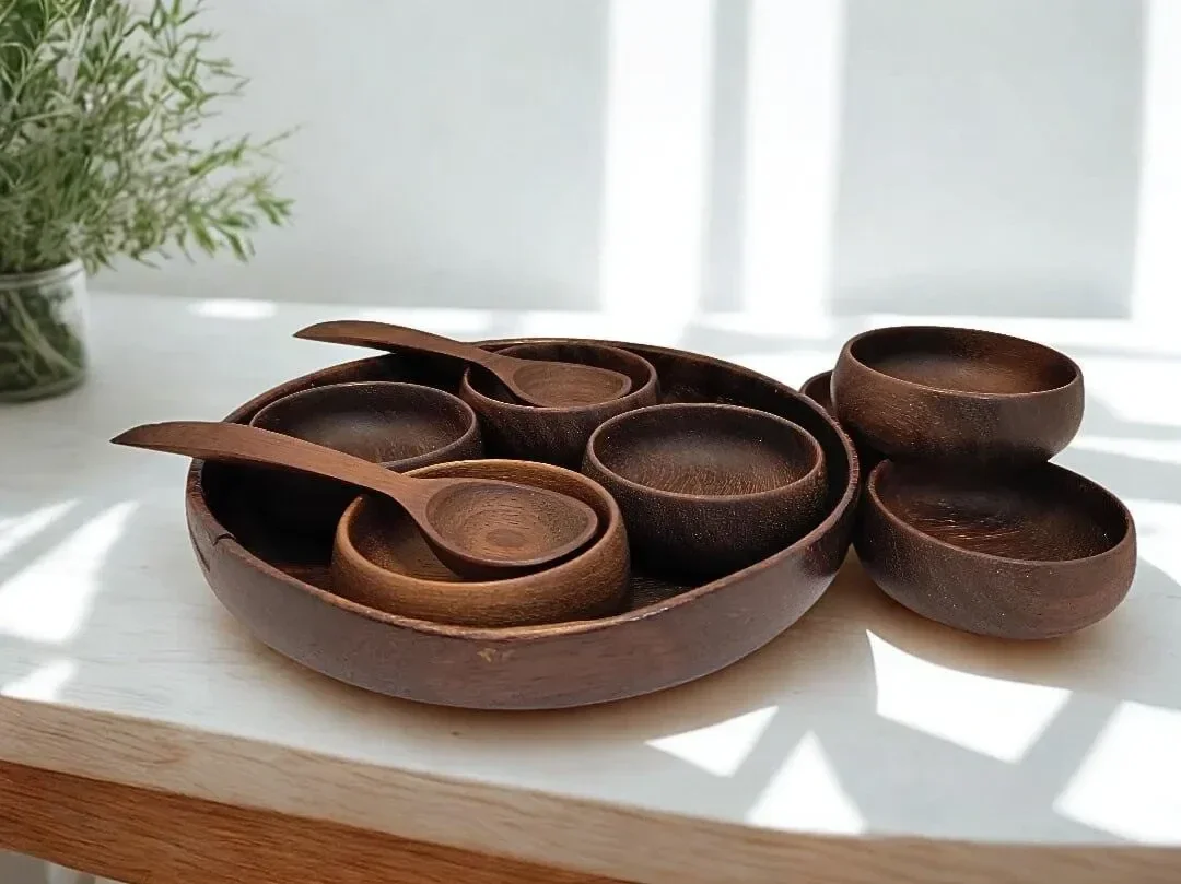 1970s Teak Snack Set