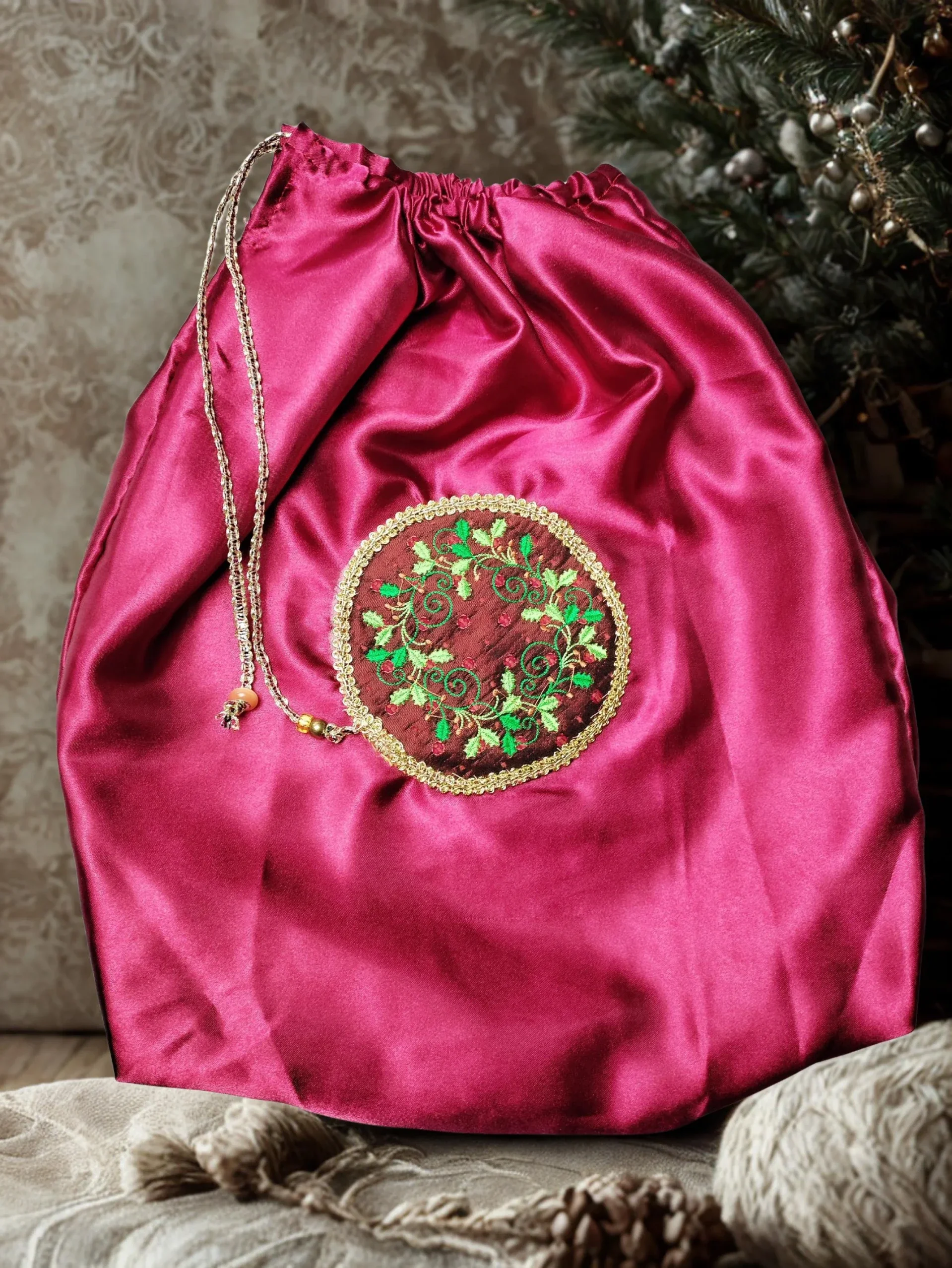 Mandala Red Christmas Gift Bag Embroidery