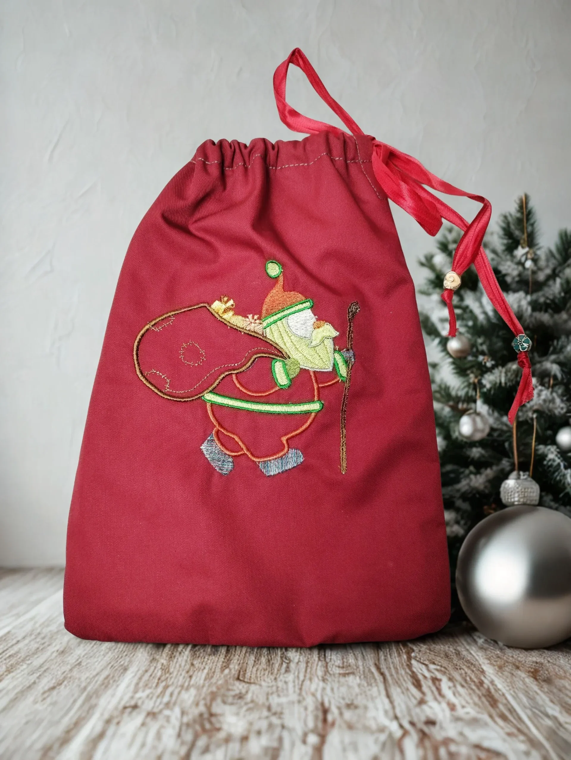 Christmas Gift Bag Embroidered Santa Claus