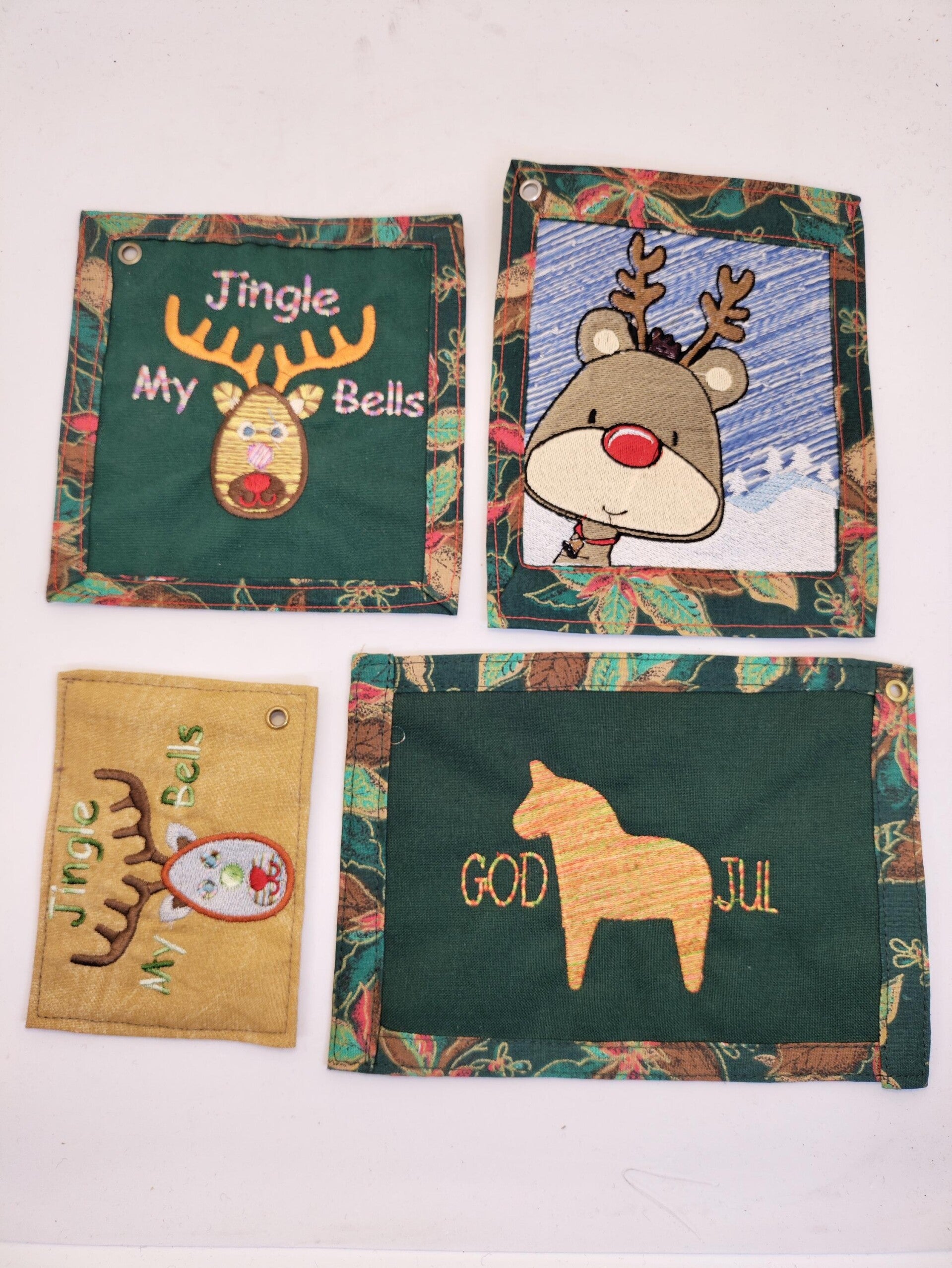Set of 4 Embroidered Christmas Gift Tags