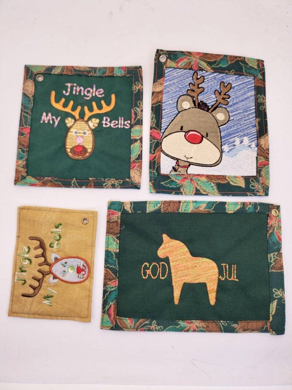 Set of 4 Embroidered Christmas Gift Tags