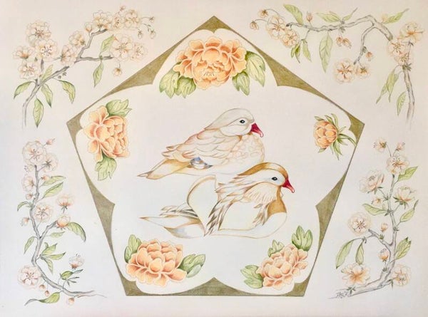 Sakura Mandarin Duck Large Original Painting