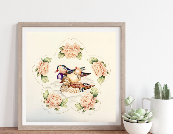 Large Mandarin Duck Sakura Gouache Painting