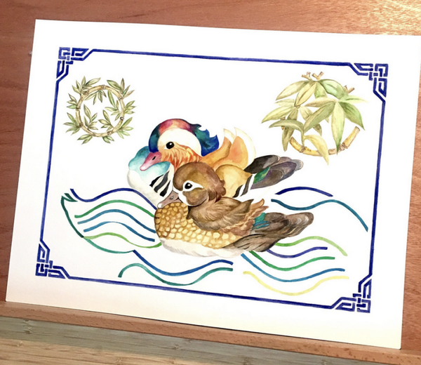 Mandarin Ducks with Waves