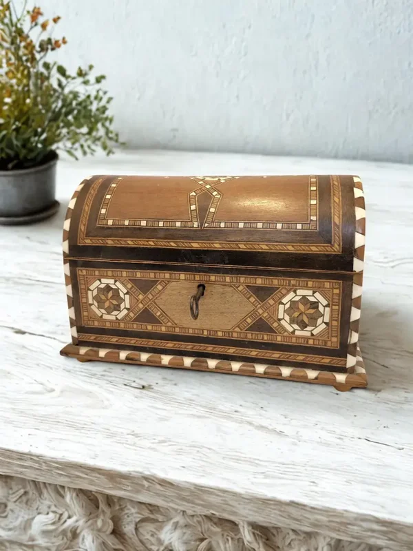 Antique Inlaid Wood Keepsake Chest