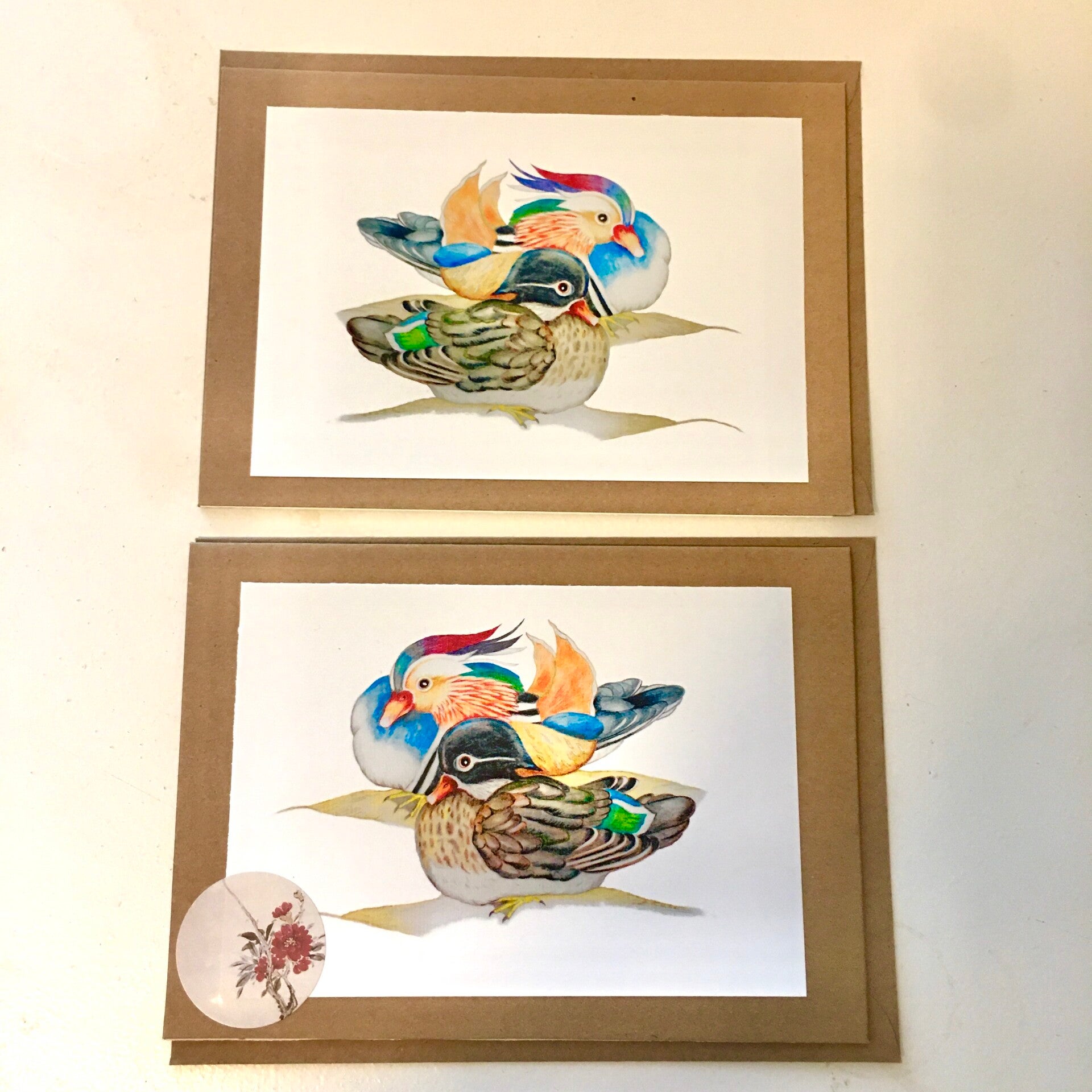 (2) Mandarin Ducks Recycled Art Cards