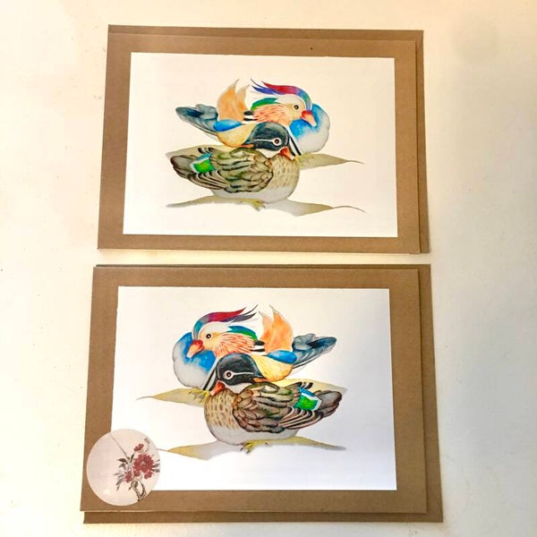 (2) Mandarin Ducks Recycled Art Cards
