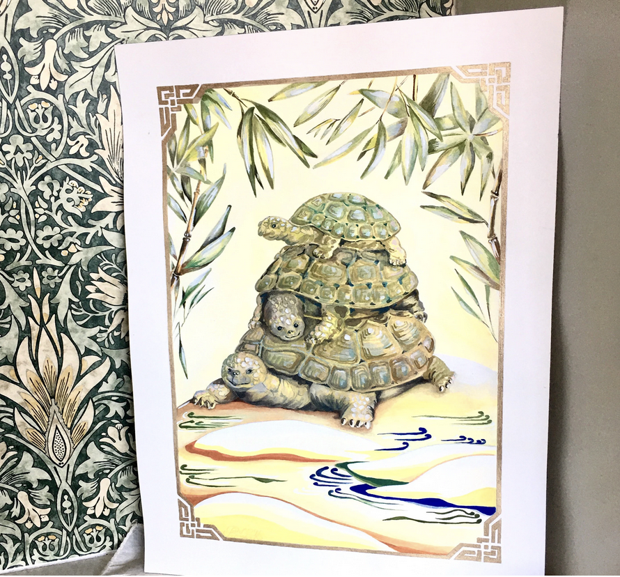 Generational Turtles Gouache Painting