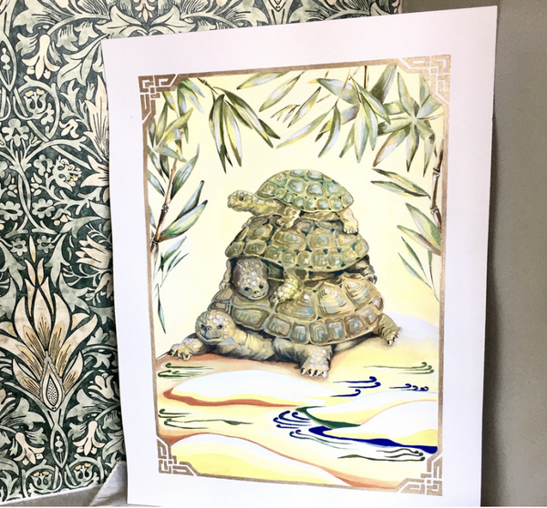 Generational Turtles Gouache Painting