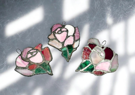 Set of 3 Stained Glass Rose Wall