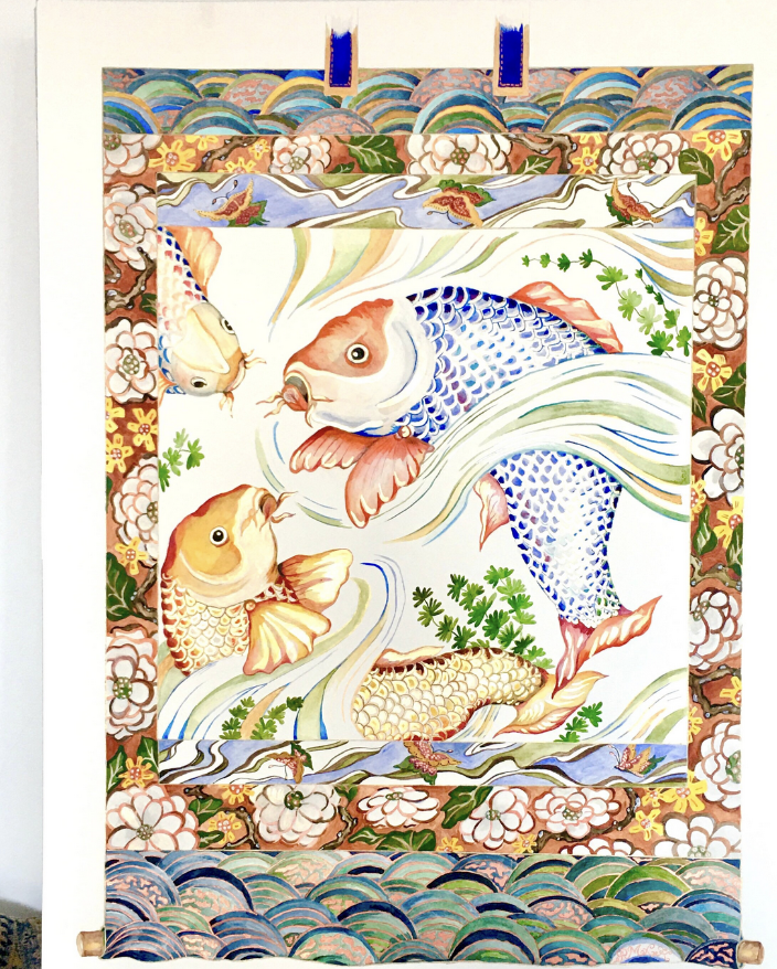 Koi Carp Original Gouache Painting