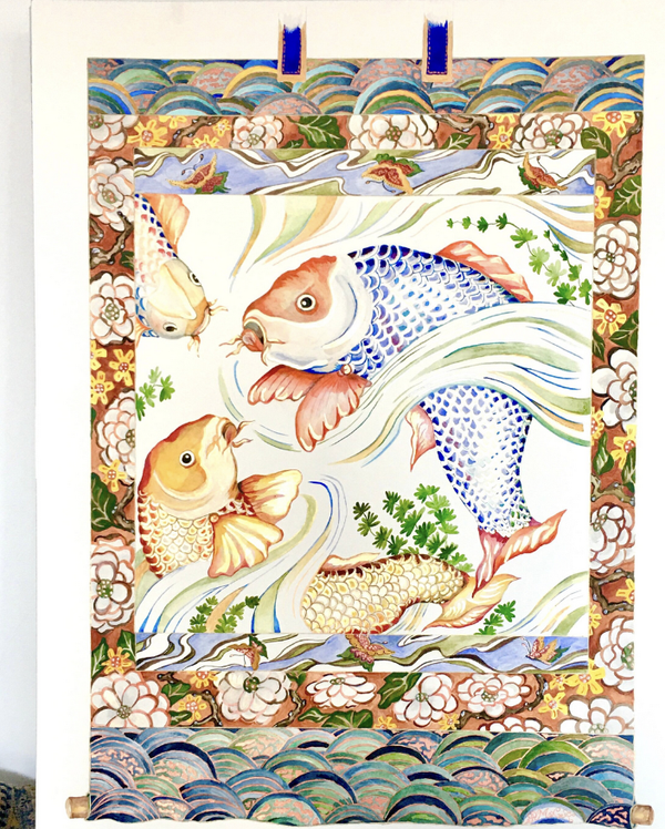Koi Carp Original Gouache Painting