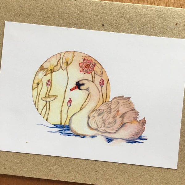 (2) Swan Art Print Cards Extra Large