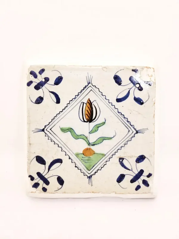 Antique Delft Tile with Dutch Tulip