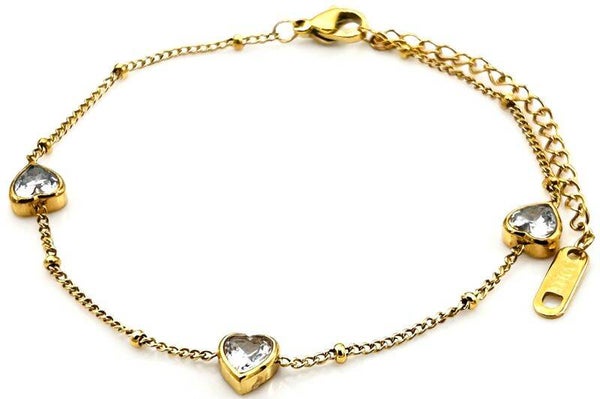 Armband gold Crystal hearts