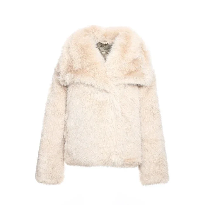 Fluffy jas met luxe kraag beige