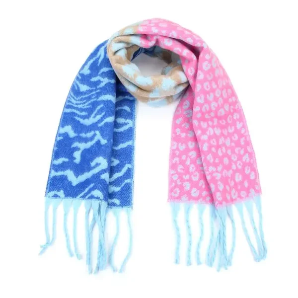 Wintersjaal dierenprint blauw roze