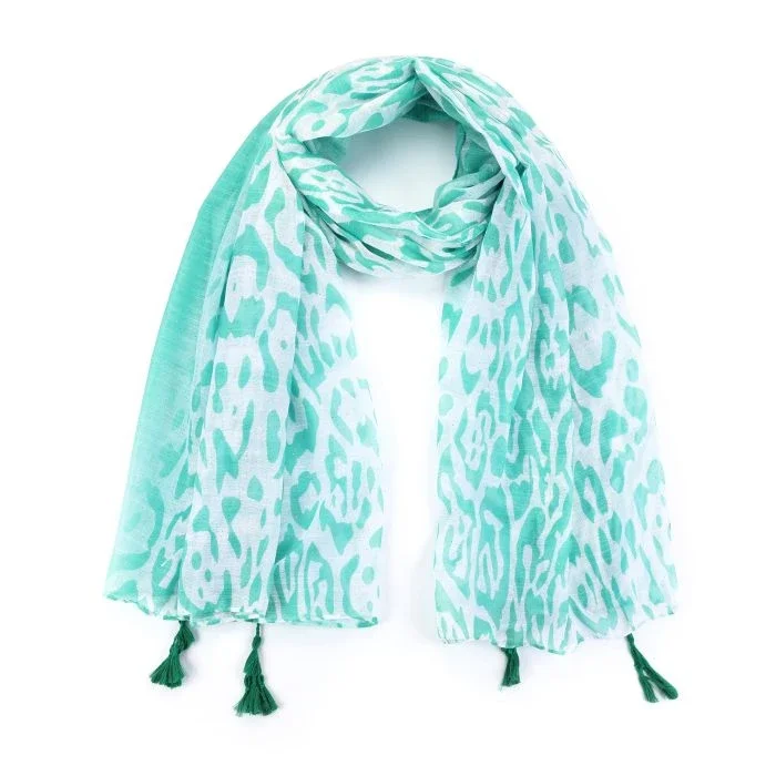 Sjaal luipaard print groen met franjes