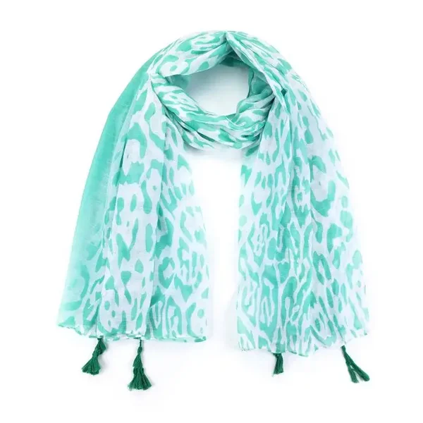 Sjaal luipaard print groen met franjes