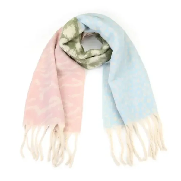 Winter sjaal dierenprint roze/blauw