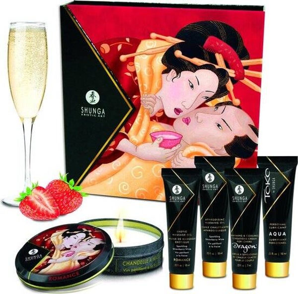 Shunga Geisha Sparkling Geschenkset Aardbeienwijn - Rood