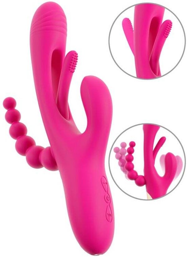 Sweet Smile Triple Vibe met Vegende Tong Vibrator Roze