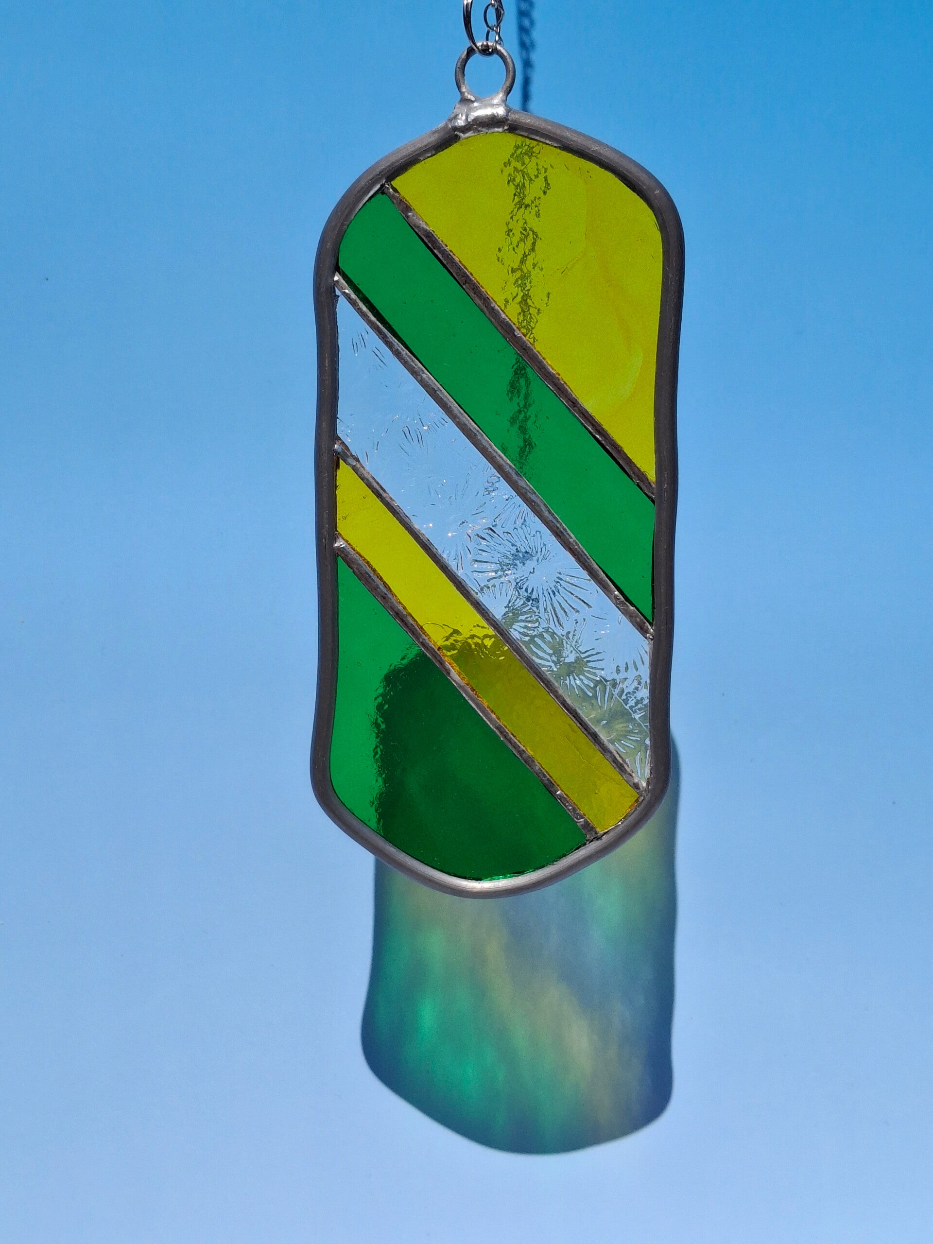 Glas in lood raamhanger - Diagonaal groen-geel