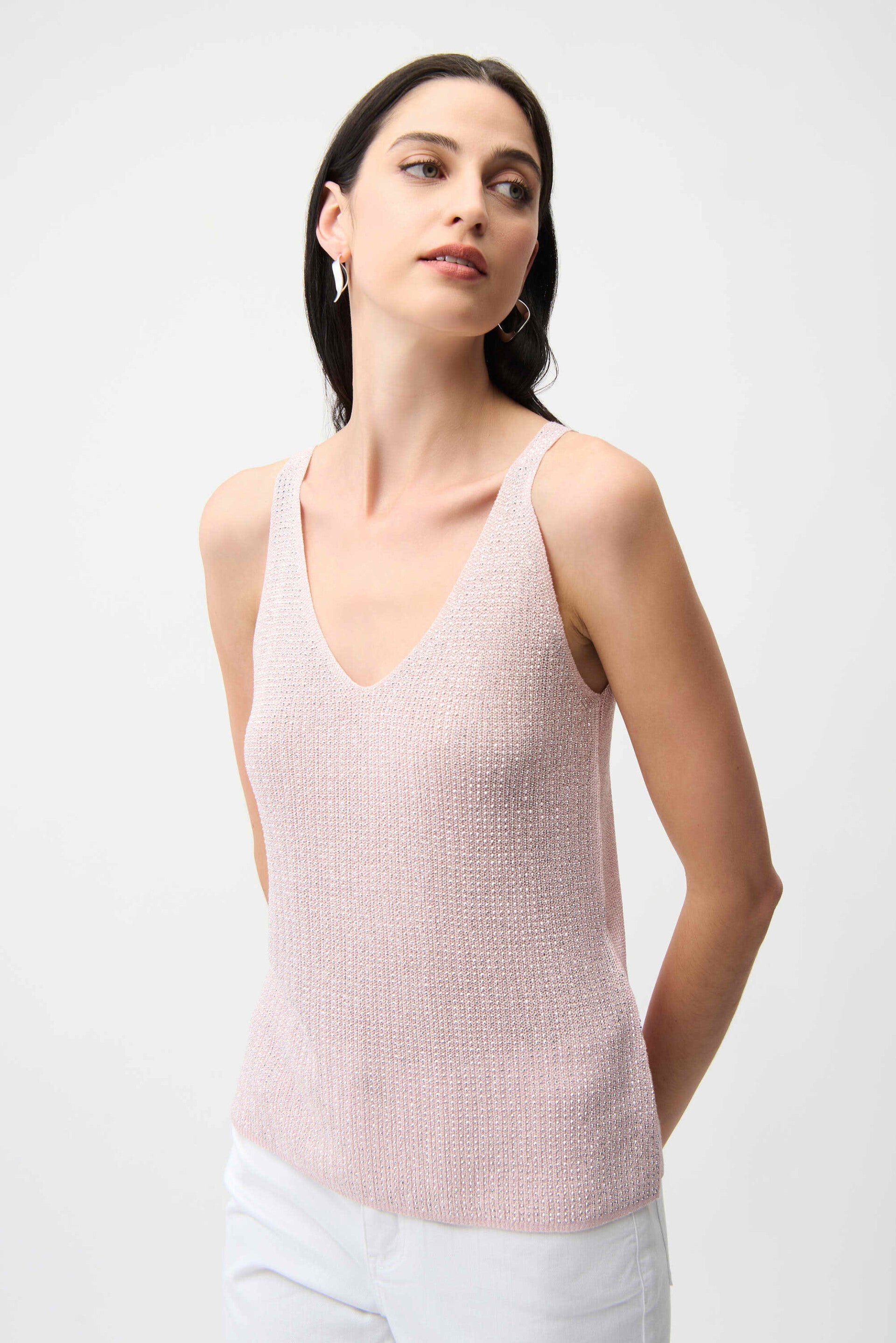 Joseph Ribkoff - Metallic Knitted Camisole with Rhinestones - Pink Petal